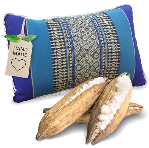 livasia Sofakissen Dekokissen - 22x33x13cm - Nackenkissen, Sofapolster mit Muster, Reisekissen mit Kapok, Kissen Armlehne Palettenmöbel, Garten und Balkon, handgefertigt (Blau)