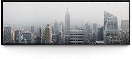 Wandbild Skyline New York im Smog - 150cm x 50cm Leinwand auf 2cm Keilrahmen mit Schattenfugenrahmen schwarz