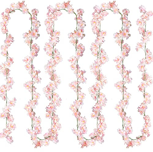 Sggvecsy Confezione da 4 ghirlande di fiori di ciliegio artificiali da appendere, in seta, per casa, matrimonio, giardino, feste, arco, ufficio, decorazione (rosa)