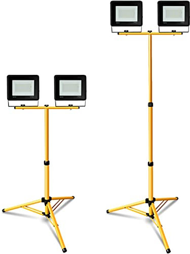 EINFEBEN Foco LED para Construcción con Trípode, 2 x 50 W, Luz Blanca Cálida, IP66, Resistente al Agua, 3000 K, 4250 lm, Lámpara de Pared Exterior y de Trabajo