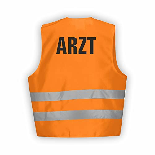 Fassbender-Druck WARNWESTEN - Sicherheitsweste ORANGE Warnweste nach EN ISO 20471 zertifiziert - Warn Weste für ARZT - Unisex mit hochwertigem Reflektorstreifen (ORANGE I XL/XXL I 10er Set)