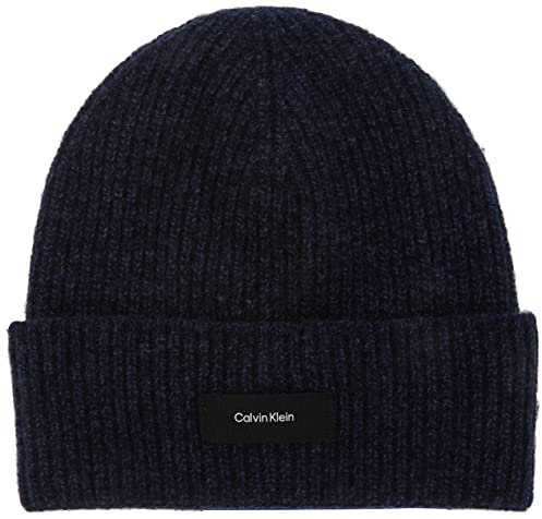 Calvin Klein Herren Mütze Daddy Wool Rib Beanie, Blau (CK Navy), OneSize
