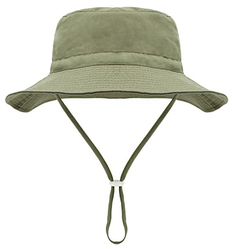 Malaxlx Unisexe Bob Bébé Enfant Chapeau de Soleil Vert Armée Chapeau de Pêcheur Nourrisson Chapeaux de Seau Large Bord Chapeau de Plage Visière pour 6-24 Mois Fille Garçon