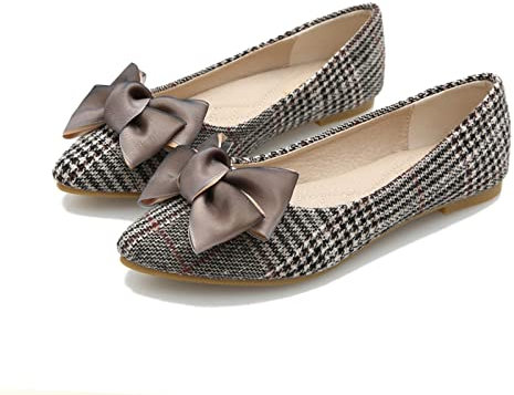 MACHSWON Women's Ballet Shoes Memory Foam Cushion Ballet Flat Black Bow Slip-On Comfy Ladies Casual Wear Pointed Toe Ballerina Pumps(Apricot, Size 5)