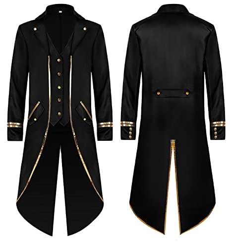 Odizli Mittelalter Kleidung Herren Smoking Steampunk Mantel Halloween Karneval Viktorianisches Gehrock