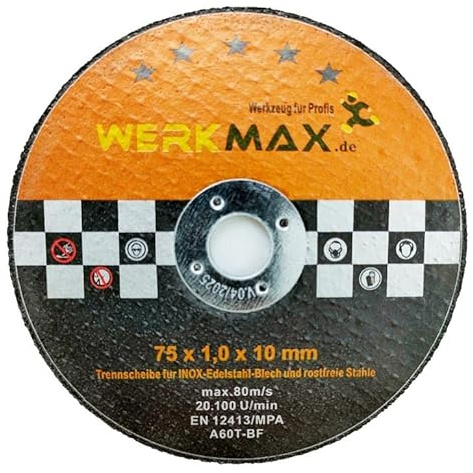 Werkmax Metall Trennscheiben 75 mm x 1 mm x 10 mm | Metall Stahl Inox Blech Flexscheibe | 25 Stück