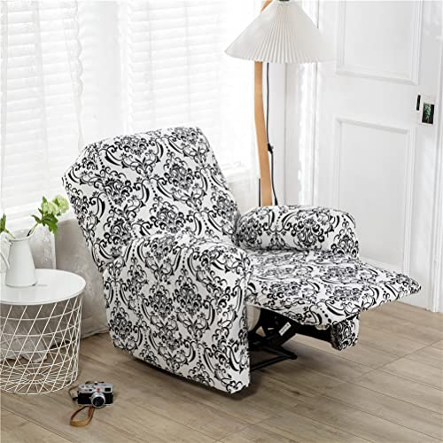 FANSU Stretchhusse für Relaxsessel Komplett Sesselbezug, Sesselschoner für Recliner Stuhl Sessel, Klassische Retro Blumen Stretch Sofabezug, Elastisch Bezug für Fernsehsessel Liege (Schwarz)