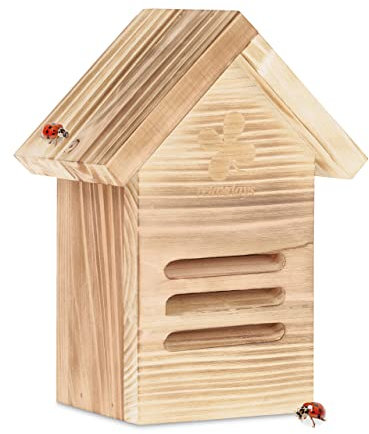 Relaxdays Marienkäferhaus, Holz, Marienkäferhotel Garten, zum Aufhängen, Insektenhotel für Marienkäfer, Natur/braun, 23 x 17 x 12 cm