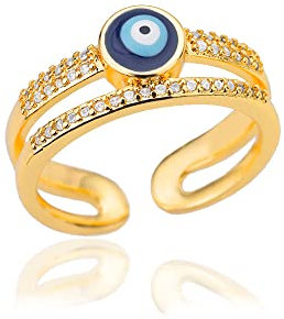 MAYIYAHO Blau Türkische Evil Eye Ringe für Frau Einstellbare Edelstahl Gold Farbe Zirkon Fingerring Glück Hochzeit Weihnachten Jewerly