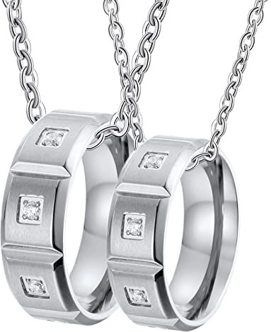 ANAZOZ Partnerkette Ringe 2 Stück, Freundschaftsringe Paar Edelstahl Silberring 8mm mit Zirkonia