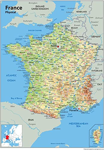 I MAPS Physische Karte von Frankreich, Größe A1, 59,4 x 84,1 cm, laminiertes Papier