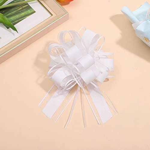 Chexin 6 Stück Große Geschenk Schleife mit Geschenkband, Ziehschleife ø 18cm, Geschenkschleife zum Basteln und Verpacken, Dekoschleifen für Hochzeit,Geburtstag & Weihnachten (Weiß)