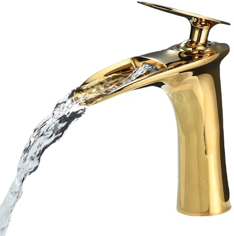 Leekayer Badezimmer Wasserhahn 1 Loch Mount Heißes Kaltes Becken Mischer Hahn Einhebel Messing Wasserfall Wasserhahn Gold Finish, LK61106