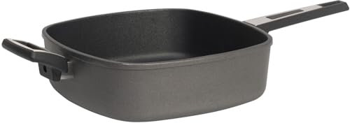 SKK große viereckige Grillpfanne 28x28 cm - induktionsgeeignet - hohe eckige Antihaft Bratpfanne beschichtet & Gegengriff - Made in Germany