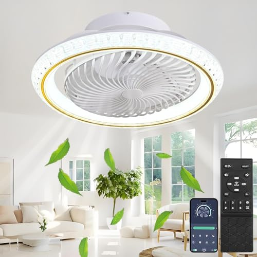 TJSC 49cm Ventilateur Plafond avec Lumiere et Télécommande, Silencieux Ventilateur Plafond, Rotatif à 360°, 6 Vitesses, Dimmable LED Plafonnier Ventilateur Pour Salon, Chambre, 3000-6500K. Or