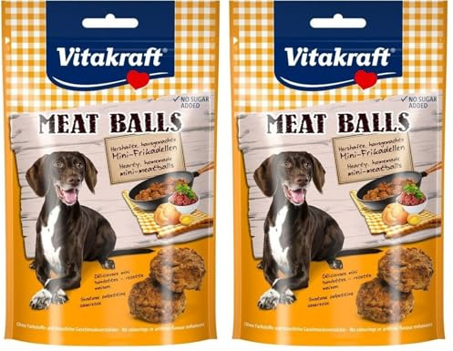 Vitakraft Meat Balls, Mini-Frikadellen, Hundesnack, ideal als Belohnung, ohne Zuckerzusatz (1x 80g) (Packung mit 2)