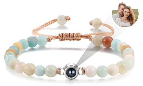 ALBERTBAND Personalisiertes Foto Armband Mit Tigerauge Perlen - Projektion Armband für Ihn, Partner, Paar - Geschenke für Geburtstage, Valentinstag, Weihnachten (BA-7)