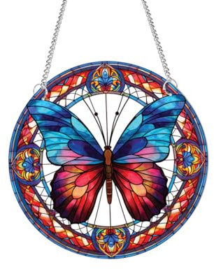 Acryl Fenster Suncatcher Dekor Buntglas Suncather Fenster Hänge Bunte Panel Sonnenfänger Dekoration für Home Garten Weihnachtsfeier Hochzeitsgeschenke (Schmetterling)