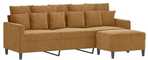 vidaXL Sofa 3 Sitzer, Couch mit Fußhocker, Liegesofa für Wohnzimmer, Polstersofa Sessel Relaxsofa Loungesofa Relaxcouch TV Sofa, Braun Samt