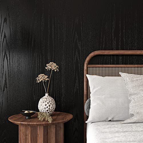 Livelynine Papier Peint Bois Noir 90CMx500CM Imperméable Papier Peint Adhesif Mural Noir Effet Bois Salon Chambre Revetement Plan de Travail Cuisine Bois Papier Adhesif pour Meuble Cuisine Bois Noir