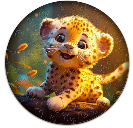 SECOGM Holzpuzzle Kinder ab 3-6 Jahren - 50 Teile Leopard Puzzle in Unregelmäßiger Form, Montessori Spielzeug ab 3 Jahre, Geschenke Mädchen Jungen, 29 x 29 cm