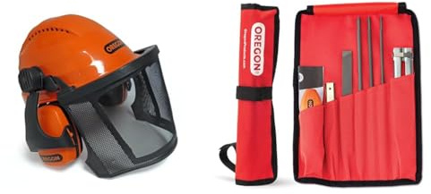 Oregon Waipoua Casque de Sécurité pour Tronçonneuse avec Cache-Oreilles & Kit d'Affûtage Universel Portable pour Tronçonneuse, Limes Rondes 5/32 (4 mm) / 3/16 (4,8 mm) / 7/32