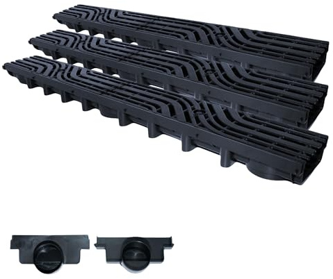 Entwässerungsrinne Belastungsklasse B125 12,5 Tonnen, 63mm/98mm/148mm Gußrost komplett SET Wellenmuster (3m 63mm + 2 Stirnwände) | 49,67€ pro meter