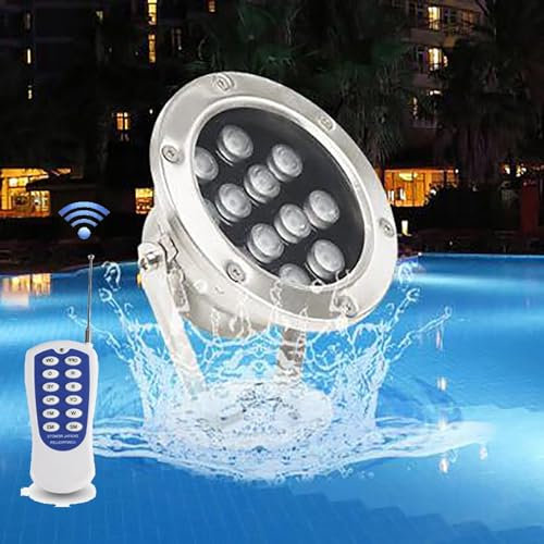 Faretti LED Esterno - Luce Da Pavimento, Luci A LED Subacquee Ad Angolo Regolabile A 360°, Luce Da Laghetto 12V, Luci Sommergibili In Acciaio Inossidabile Impermeabili IP68(Rgb+remote,12W(12v))