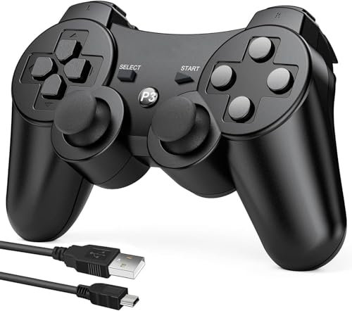Lunriwis Mando PS3，Mando Inalámbrico para PS3， Doble Vibración Game Controller 6-Axis Bluetooth Gamepad con Cable de Carga Gratis para PS3 Mando