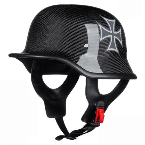 Demi-Casques De Moto Fibre Carbone Croisière Vintage ECE Homologué Casques Jet Moto Hommes Et Femmes avec Boucle Dégagement Rapide Scooter Safety Casque Face Ouverte 1,L:59-60CM