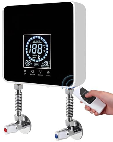 Scaldabagno Elettrico Istantaneo, 7500W Scaldacqua Istantaneo a Risparmio Energetico con Display LED Touch, Telecomando e Riscaldamento Rapido per Doccia | Installazione a Parete (Senza Serbatoio)