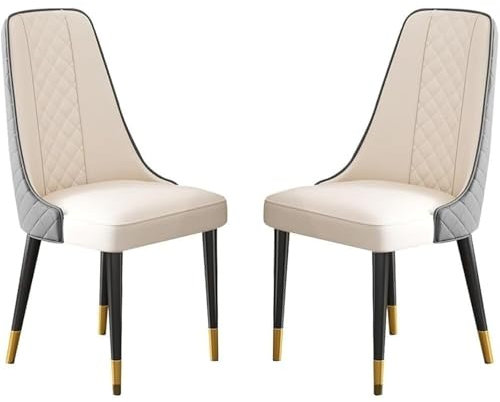 TS TAC-SKY 2er-Set, Beistellstühle Fürs Wohnzimmer, Moderner, Weicher Sitz Aus Kunstleder Mit Hoher Rückenlehne, Stabiler Esszimmerstuhl Mit Metallbeinen(Deep Gray+beige White)