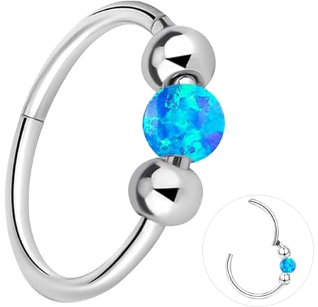 ESHIONER G23 Titan Nasenpiercing Ring Nasenring Piercing Ohr Septum Piercing Helix Ring Nostril Tragus Conch Clicker lippenpiercing 18G 8MM/10MM Hypoallergen Weiß Blau Rosa Opal Nose Ringe für Damen