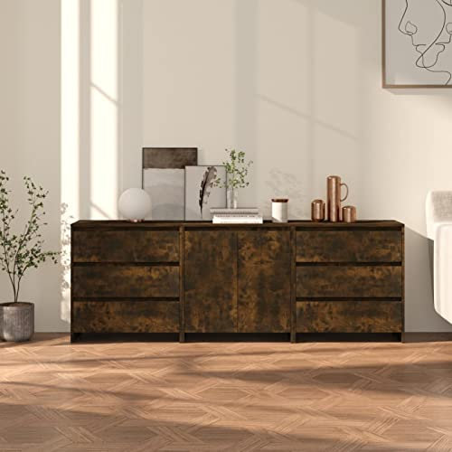Somanki 3-TLG. Sideboard, Kommode Schlafzimmer, Kommoden & Sideboards, Wohnzimmerschrank, Flur Kommode, Zimmer Möbel, Wohnzimmer Schränke, Räuchereiche Holzwerkstoff