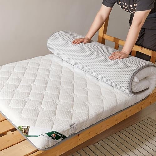 Japanische Futon-Matratze, Queen-Size-Größe, Sojafaser-Latex-Matratze für Zuhause, Studentenwohnheim, Etagenbett, faltbar, aufrollbar, verdickt und weiß, 80 x 190 x 9 cm