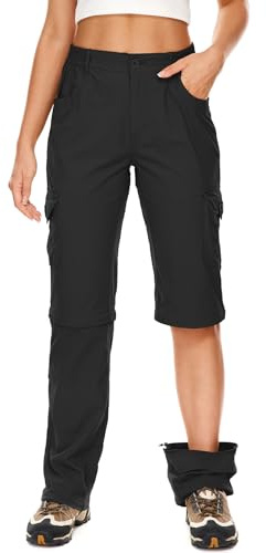 Faysfad - Pantalon de marche pour femme, cargo, imperméable, convertible, élastique, à séchage rapide, pour l'extérieur, décontracté, protection UPF 50, pour la randonnée, avec fermeture Éclair, Noir
