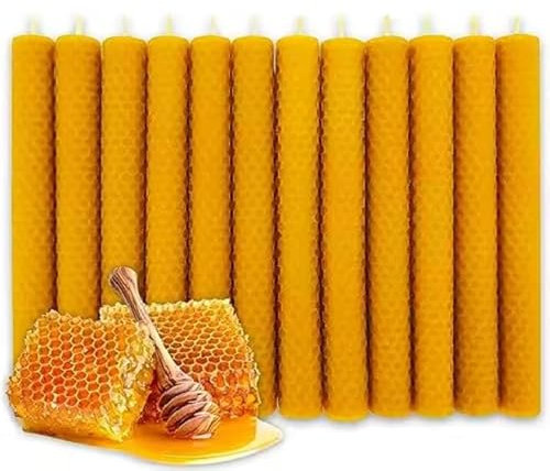 Pack de 12 Velas de Cera de Abeja Natural – [Navideñas y de Adviento] | Tamaño Grande 2x20 cm | 100% Ecológicas y Aromáticas