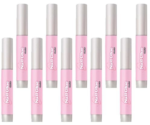 10x 2ml Nail Glue Extra Strong Quick-Dry Nail Glue Adhesive for False Nails, Tips, Rhinestones, Nail Art, And More, Portable Discreet Mini Tubes, Ideal For On The Go - Professional Salon & Home Use