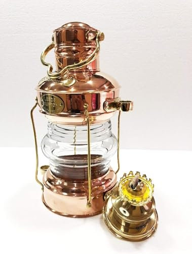 Lámpara de barco vintage antigua de 14 pulgadas, linterna de aceite de cobre y latón, una lámpara de petróleo antigua coleccionable marítima para el hogar, regalo decorativo para el padre