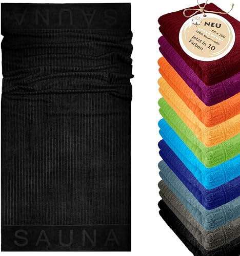 Lashuma Saunatuch Herren 80x200 cm Kopenhagen – Frottee Handtuch in Schwarz, extra flauschig & saugstark, ideal als Unterlage für Sauna, Spa & Liege
