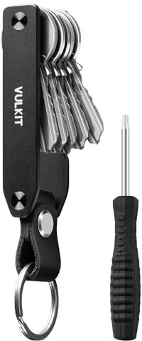 VULKIT Metal Key Organiser Minimalist Key Holder Compact Key Case for Men Keychain Secures 1-6 Keys Includes Keyring Loop for Car Key, Black