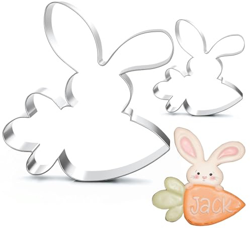 Osterhasen Ausstecher Set - Groß 13,2cm - Klein 7,5cm - Edelstahl Ostern Ausstechform Hase Keksausstecher Plätzchen Ausstecher Hasenform Osteraussteche Keksform für Backen Kekse DIY Party