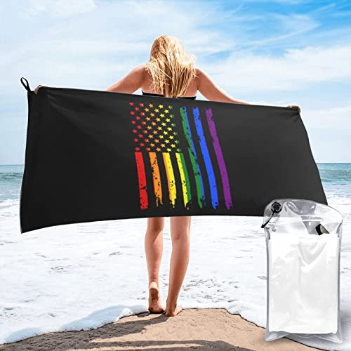 Drap De Bain LGBT Gay Rainbow Flag America Flag Serviette De Sauna Douces Et À Séchage Serviette De Plage Portable Drap De Plage pour Camping Sport Voyage 80x130cm