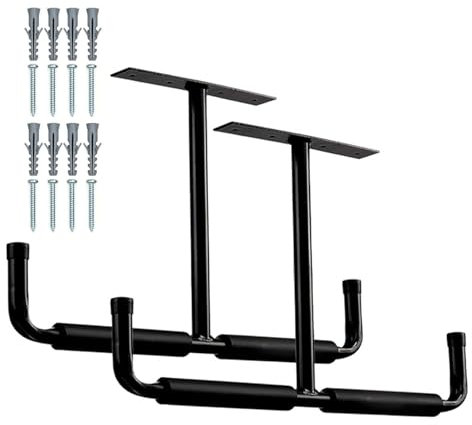 Generisch Hochleistungs-Lagerregal für die Garage | T-förmige Deckenaufhänger aus Stahl | 2 Stück Decken-Fahrradträger, Fahrradaufhänger, Leiterhaken, starker Dach-Organizer für Garagenaufbewahrung
