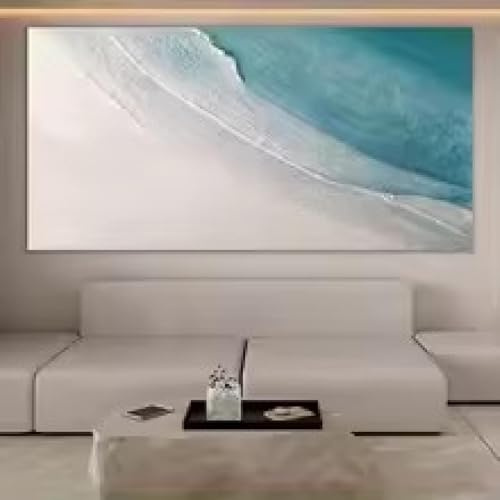 XBTYKPB Pintura de océano azul sobre lienzo, arte de pared texturizado, imágenes, carteles y grabados para sala de estar, arte de lienzo personalizado, 65 x 130 cm, sin marco