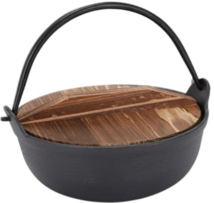 Luwecf Cast Iron Dutch Oven for Outdoor Cooking with Wooden Lid And Handle, Multi, 19 cm Diameter