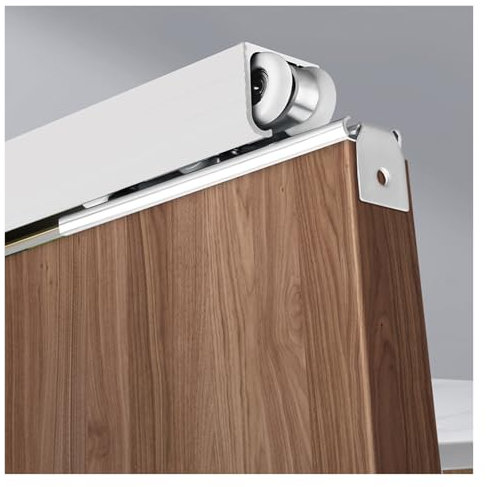 Sliding door kit track rail Ceiling Wall Mount Pocket Door Kit Sliding Single System Internal, 24 30 32 42 In 54 60 84 Inch Sliding Door Rail with Pulley for Folding Panels/ Wardrobe(White,24inch/61cm