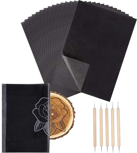 Suevut 200 hojas de papel de transferencia de carbono A4, papel de grafito negro para calcar, papel de copia de carbono de alta calidad con 5 lápices capacitivos, ideal para trazar sobre papel, tela