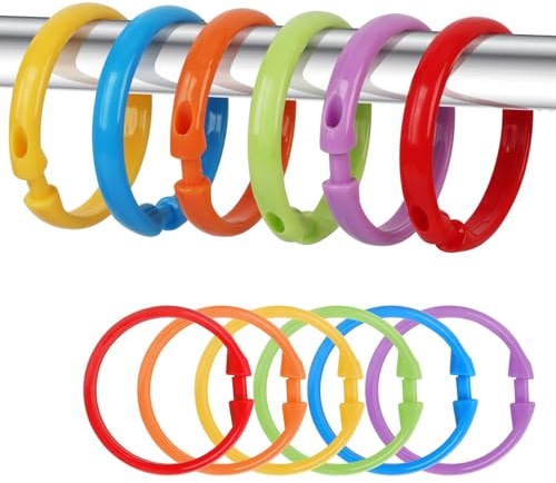 Premium Plastic Shower Curtain Rings Shower Curtain Hooks Gliding on Standard Shower Rods Easy Snap Closure (O-Shape,Rainbow,12Pcs)
