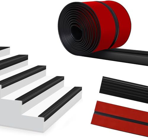 Storystore Treppenkantenprofil Selbstklebend 6m, Treppenkanten Antirutsch Rutschfeste Flexible Gummistufen Kantenleiste Treppenstufe Treppenkantenschutz für Außen und Innenbereich (Schwarz)